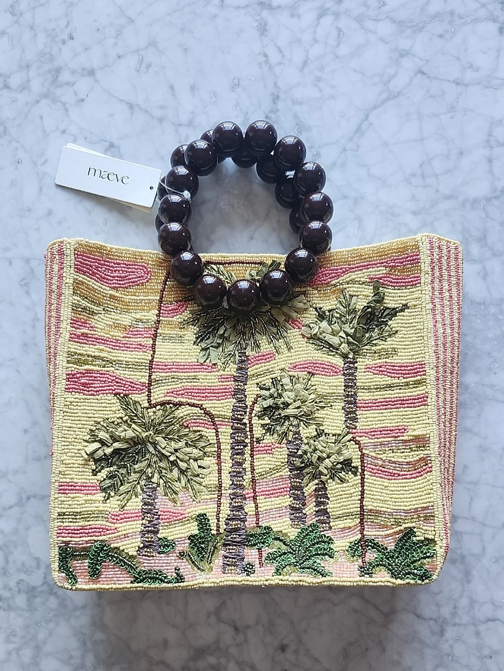🌼 NWT Anthropologie palm tree themed beaded purse - Picture 4 of 5